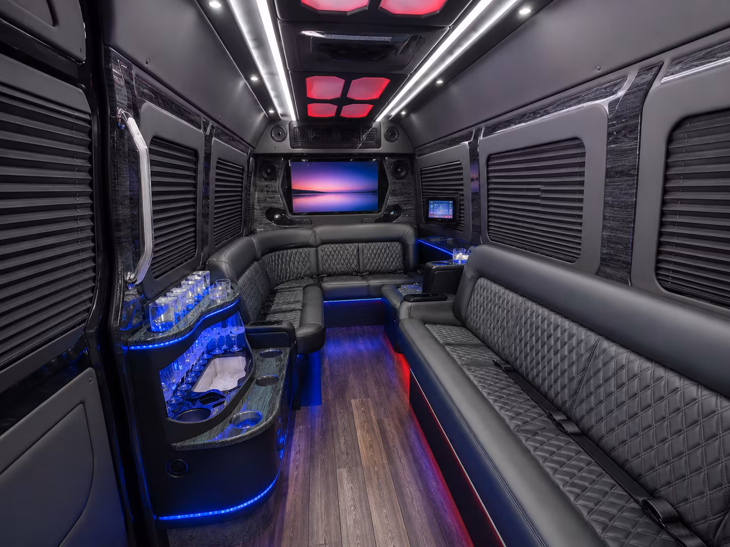 blaine 15 passenger party bus inside