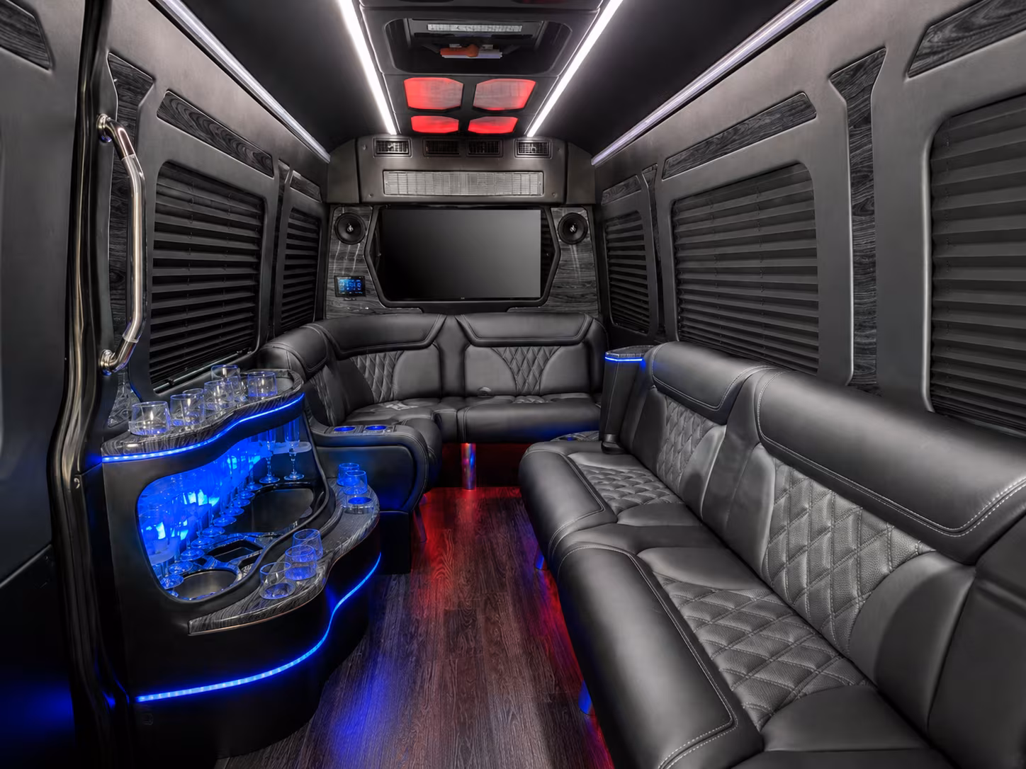blaine 28 passenger party bus inside
