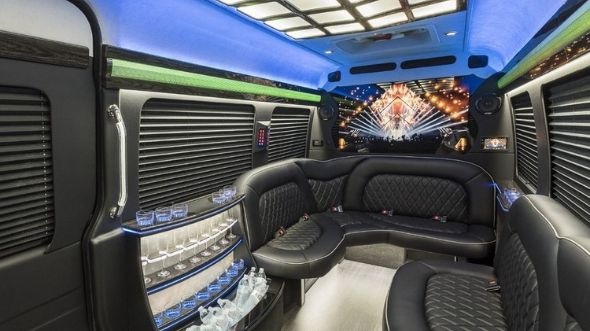 Interior of Charter Bus Company Saint Paul's Sprinter Limo in Saint Paul